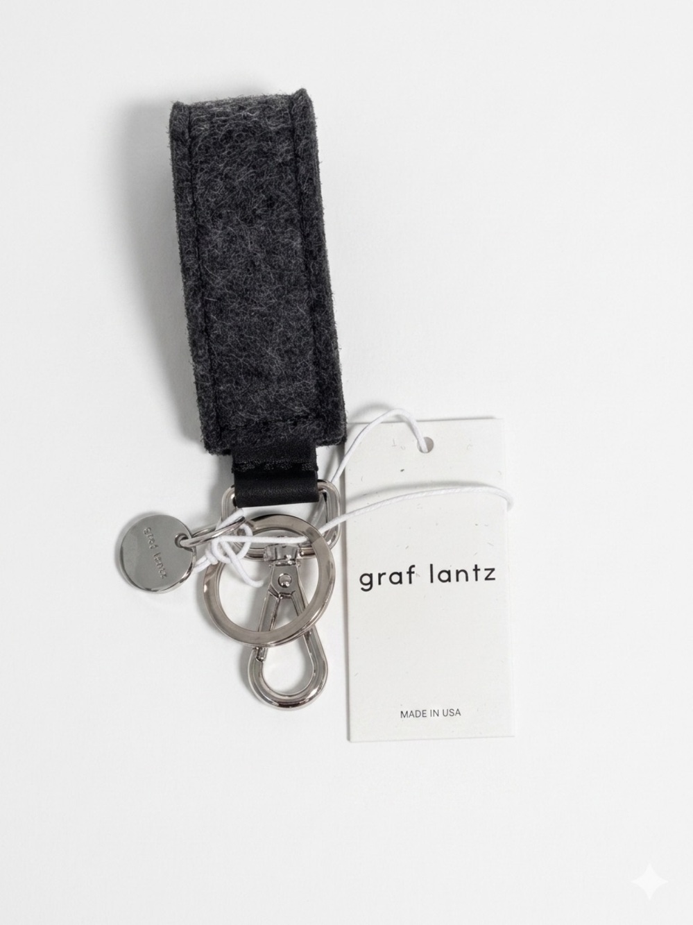 Graf Lantz Merino Wool Felt Loop Key Fob Charcoal Black NWT